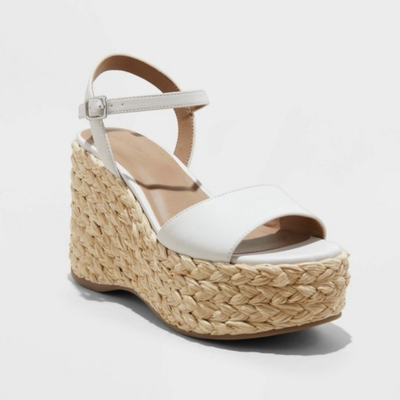 Universal Thread Shoes - Universal Thread Platform Straw Wedge Soft White Strappy High Heels Women's 9.5